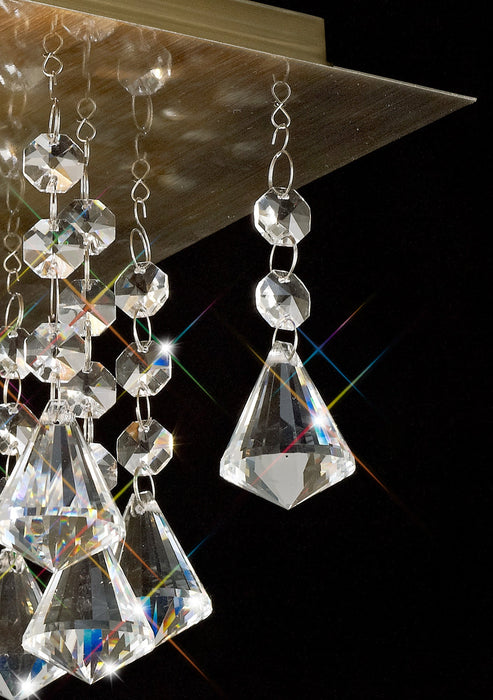 Deco Acton Flush Ceiling 5 Light E14, 460mm Square, Antique Brass/Prism Crystal • D0190
