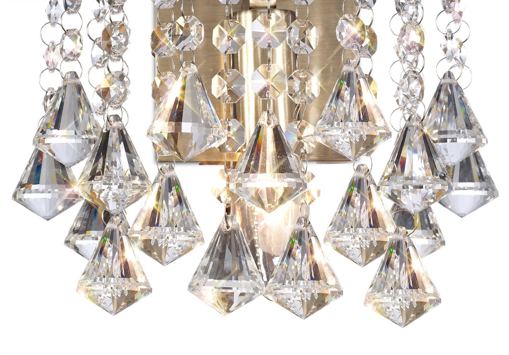 Deco Acton Wall Lamp 1 Light E14 Switched Antique Brass/Prism Crystal • D0192