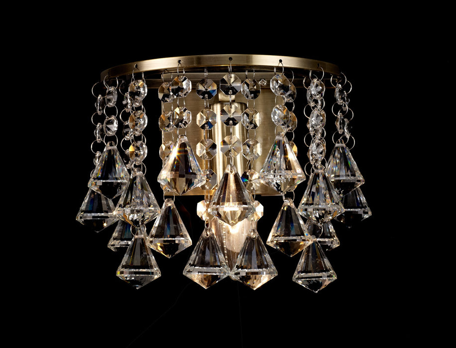 Deco Acton Wall Lamp 1 Light E14 Switched Antique Brass/Prism Crystal • D0192