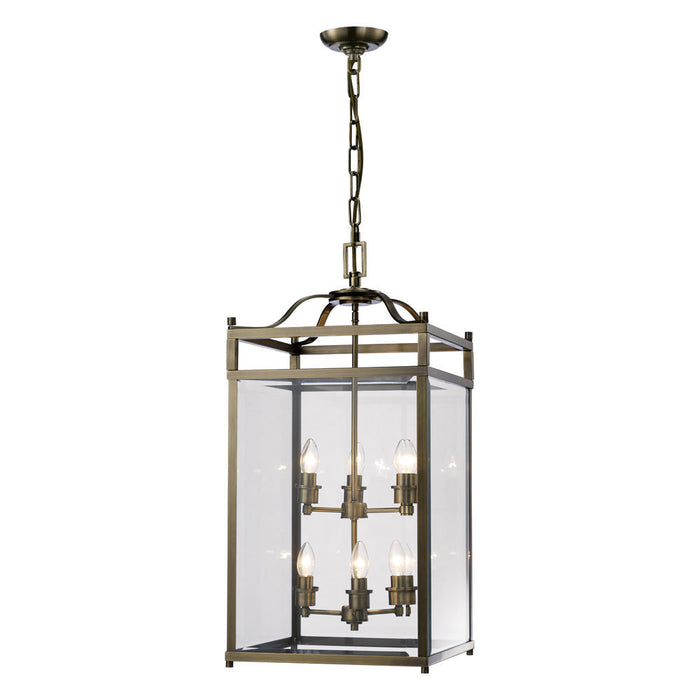 Diyas Aston Square Pendant 6 Light E14 Antique Brass/Glass Item Weight: 16kg • IL31114