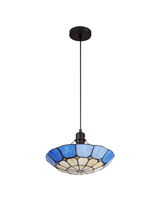 Regal Lighting SL-1474 1 Light 35cm Tiffany Pendant Cream And Blue With Clear Crystal Shade