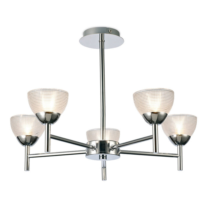 Deco Avalon Ceiling 5 Light G9 Pendant/Semi Ceiling, Polished Chrome With Clear Prismatic Glass • D0414