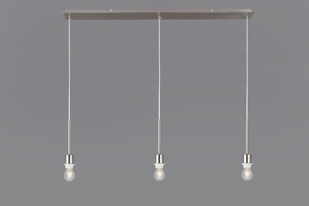 Deco Baymont Satin Nickel 3 Light E27 Universal 3m Linear Pendant, Suitable For A Vast Selection Of Shades • D0344
