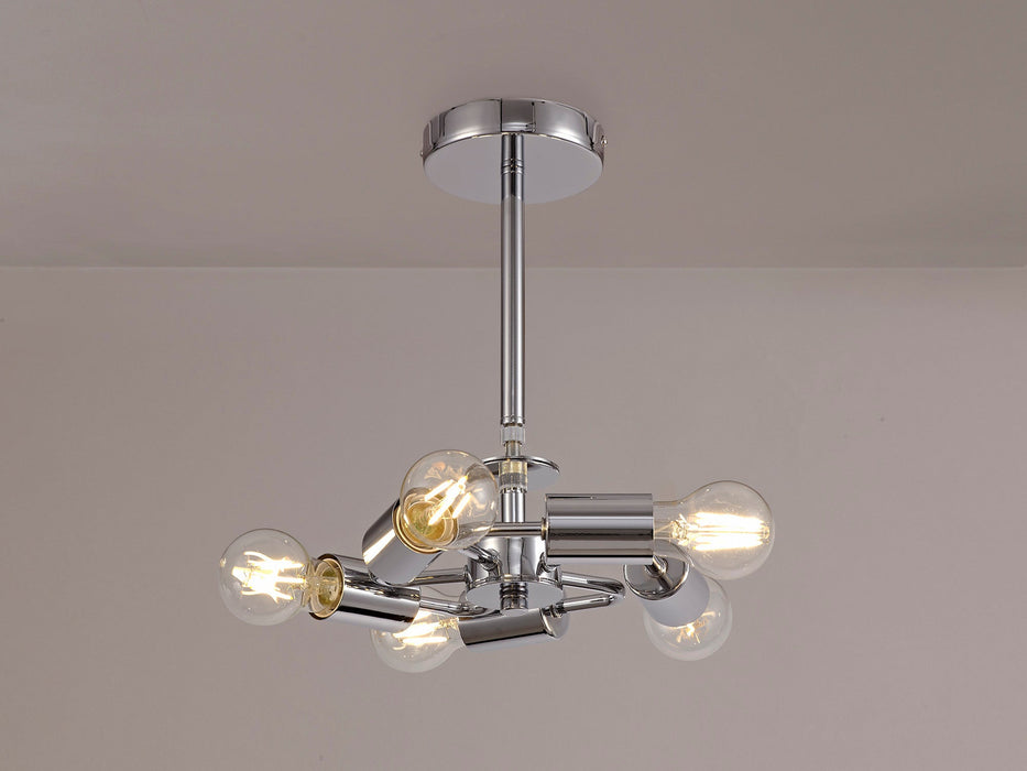 Deco Baymont Polished Chrome 5 Light E27 Universal Semi Ceiling Fixture, Suitable For A Vast Selection Of Shades • D0506