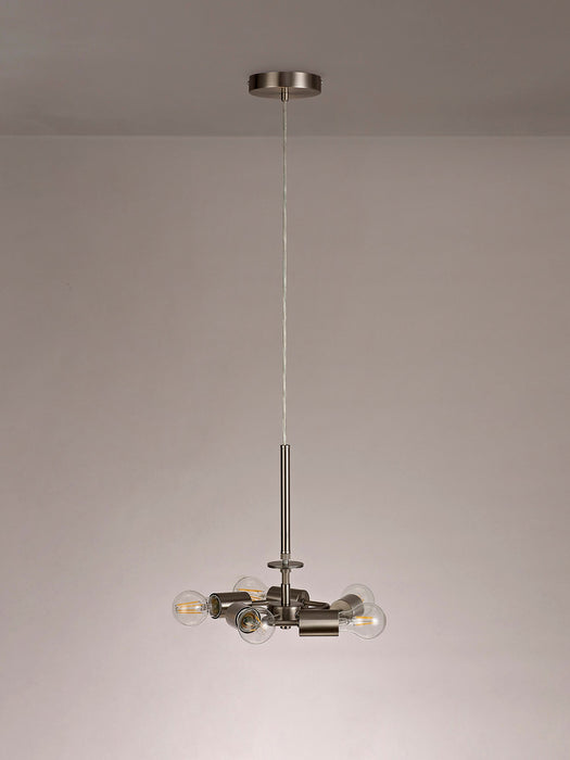 Deco Baymont Satin Nickel 3m 5 Light E27 Universal Single Pendant, Suitable For A Vast Selection Of Shades • D0511
