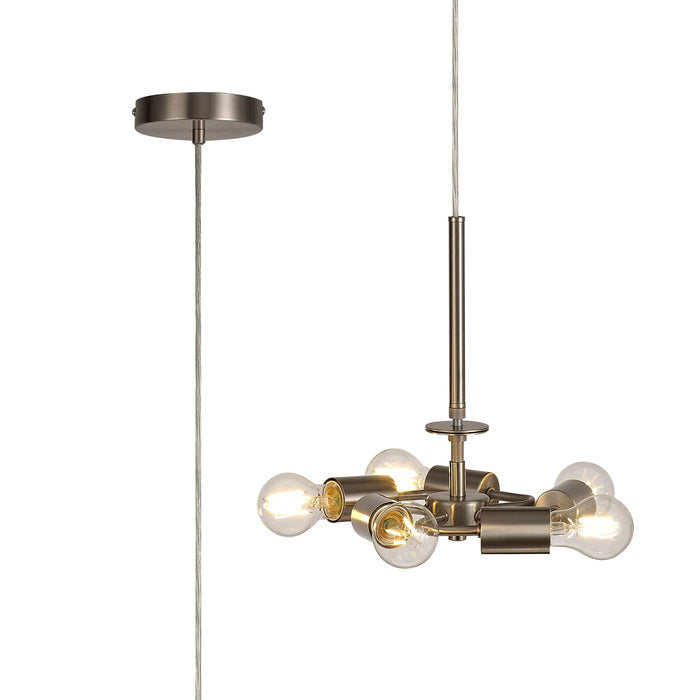 Deco Baymont Satin Nickel 3m 5 Light E27 Universal Single Pendant, Suitable For A Vast Selection Of Shades • D0511