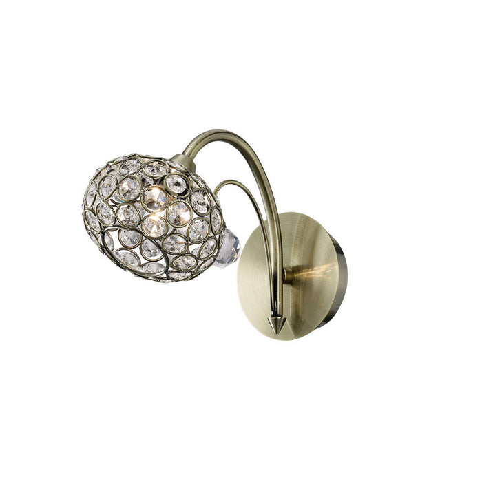 Diyas Cara Wall Lamp Switched 1 Light G9 Antique Brass/Crystal • IL30941