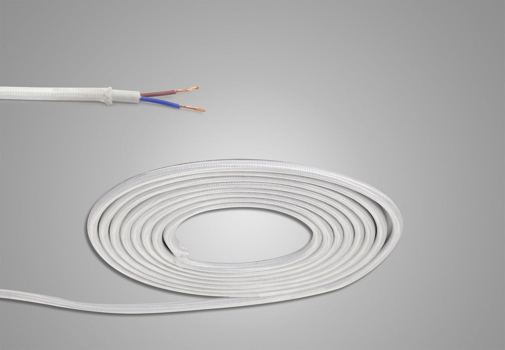 Deco Cavo 1m White Braided 2 Core 0.75mm Cable VDE Approved (qty ordered will be supplied as one continuous length) • D0199