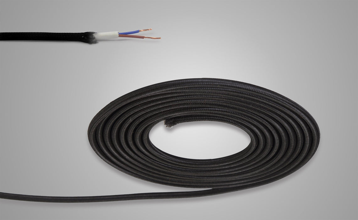 Deco Cavo 1m Black Braided 2 Core 0.75mm Cable VDE Approved (qty ordered will be supplied as one continuous length) • D0200