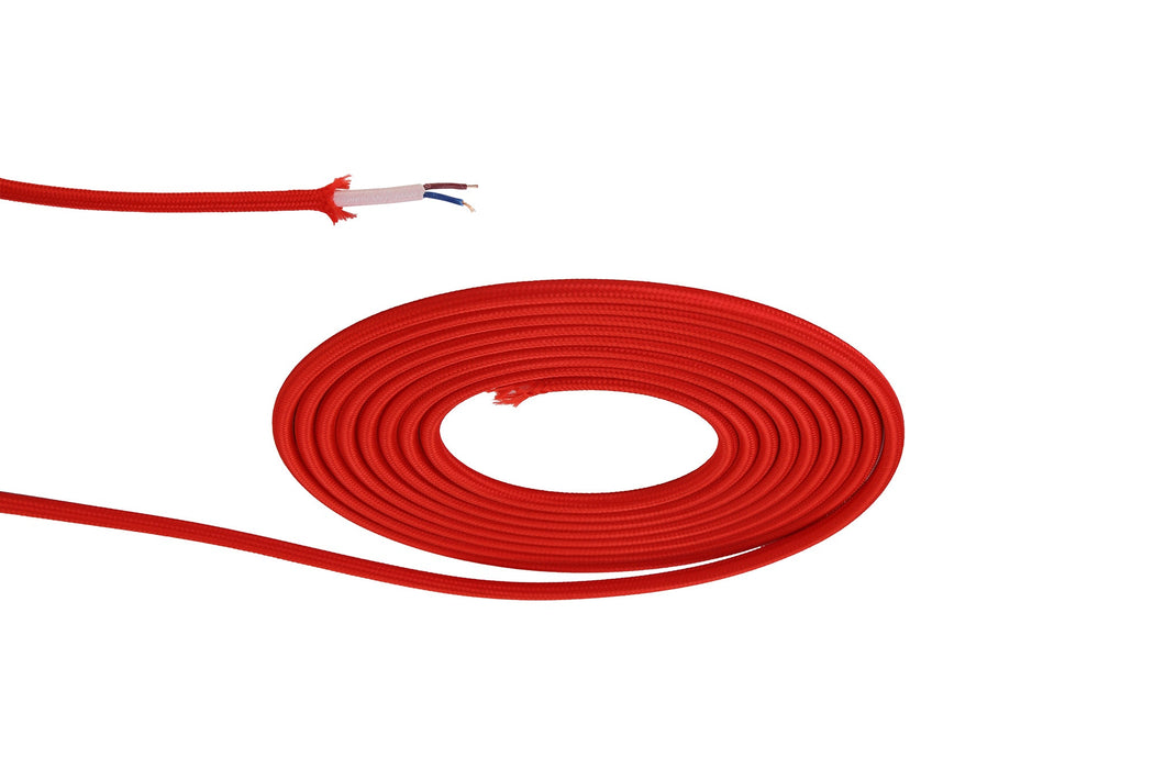 Deco Cavo 1m Red Braided 2 Core 0.75mm Cable VDE Approved (qty ordered will be supplied as one continuous length) • D0201