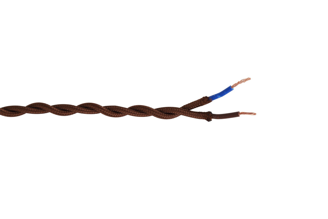 Deco Cavo 1m Brown Braided Twisted 2 Core 0.75mm Cable VDE Approved (qty ordered will be supplied as one continuous length) • D0244