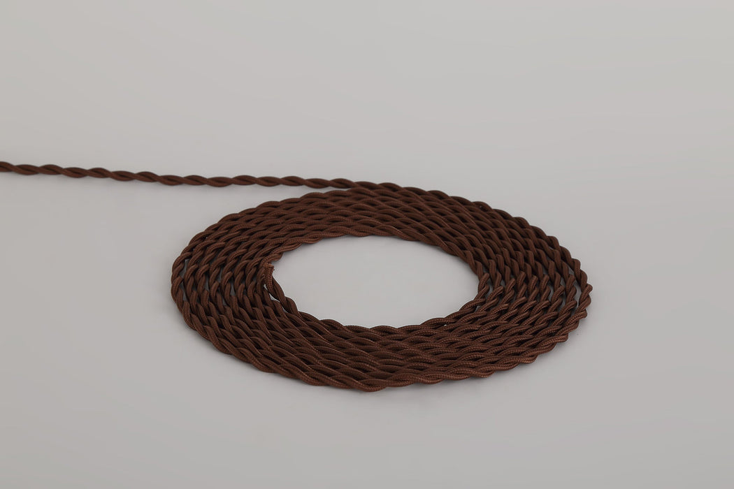 Deco Cavo 1m Brown Braided Twisted 2 Core 0.75mm Cable VDE Approved (qty ordered will be supplied as one continuous length) • D0244