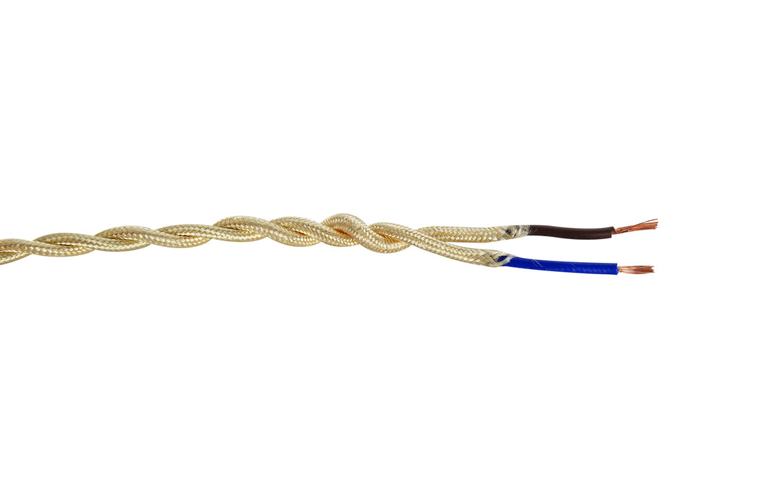 Deco Cavo 1m Pale Gold Braided Twisted 2 Core 0.75mm Cable VDE Approved (qty ordered will be supplied as one continuous length) • D0245
