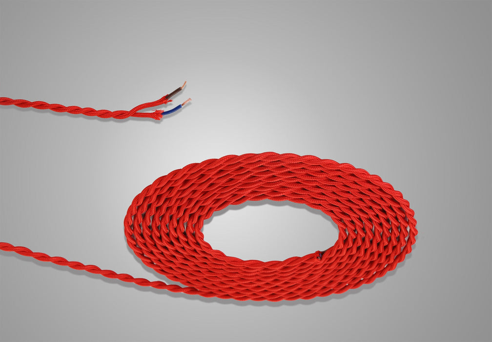 Deco Cavo 1m Red Braided Twisted 2 Core 0.75mm Cable VDE Approved (qty ordered will be supplied as one continuous length) • D0247