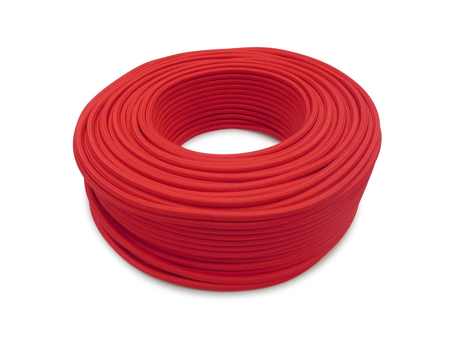 Deco Cavo 1m Red Braided 3 Core 0.75mm Cable VDE Approved (qty ordered will be supplied as one continuous length) • D0425