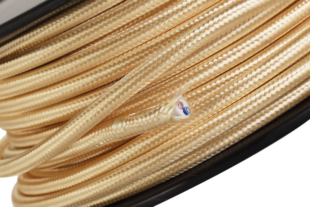 Deco Cavo 1m Gold Braided 2 Core 0.75mm Cable VDE Approved (qty ordered will be supplied as one continuous length) • D0523