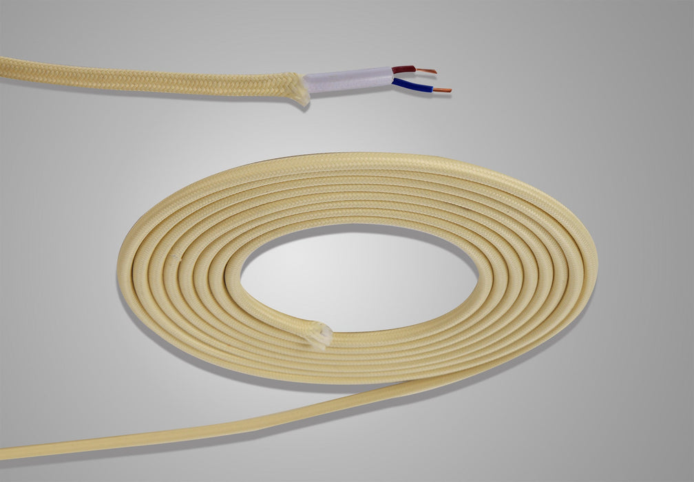 Deco Cavo 1m Beige Braided 2 Core 0.75mm Cable VDE Approved (qty ordered will be supplied as one continuous length) • D0524