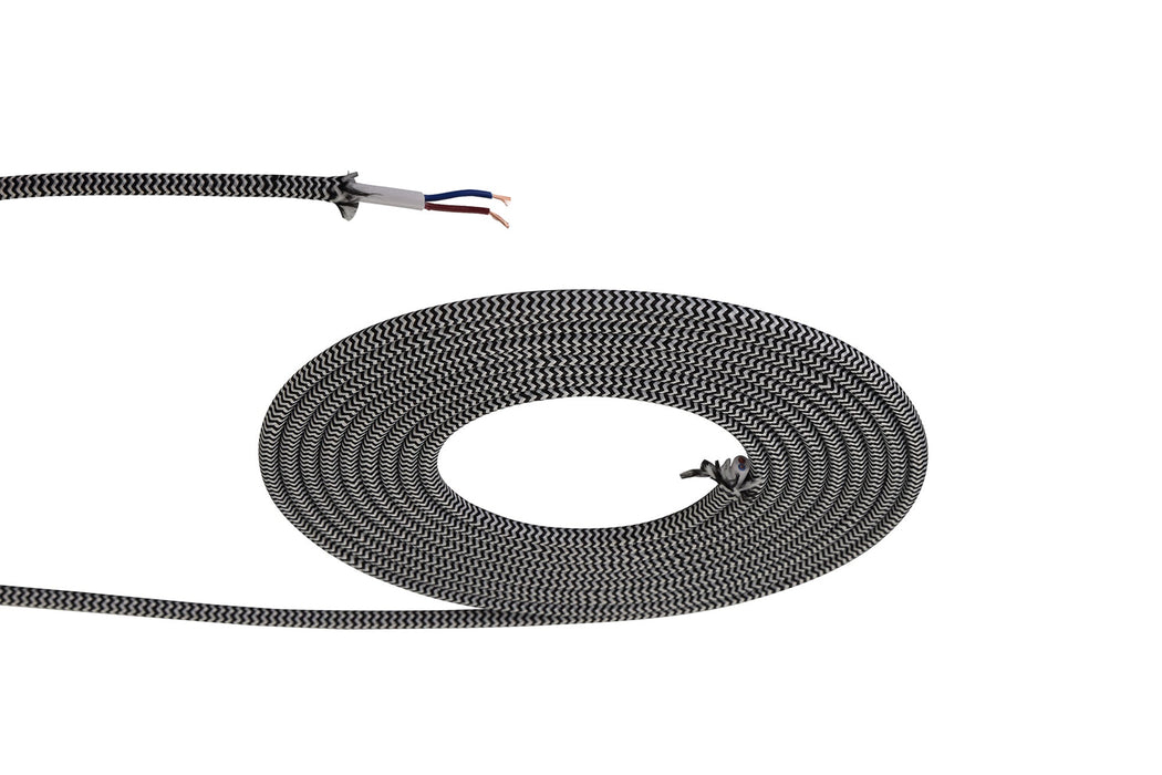 Deco Cavo 1m Black & White Wave Stripe Braided 2 Core 0.75mm Cable VDE Approved (qty ordered will be supplied as one continuous length) • D0530