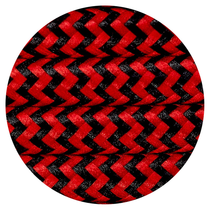 Deco Cavo 1m Red & Black Wave Stripes Braided 2 Core 0.75mm Cable VDE Approved (qty ordered will be supplied as one continuous length) • D0533