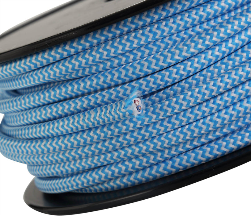 Deco Cavo 1m Blue & White Wave Stripes Braided 2 Core 0.75mm Cable VDE Approved (qty ordered will be supplied as one continuous length) • D0534