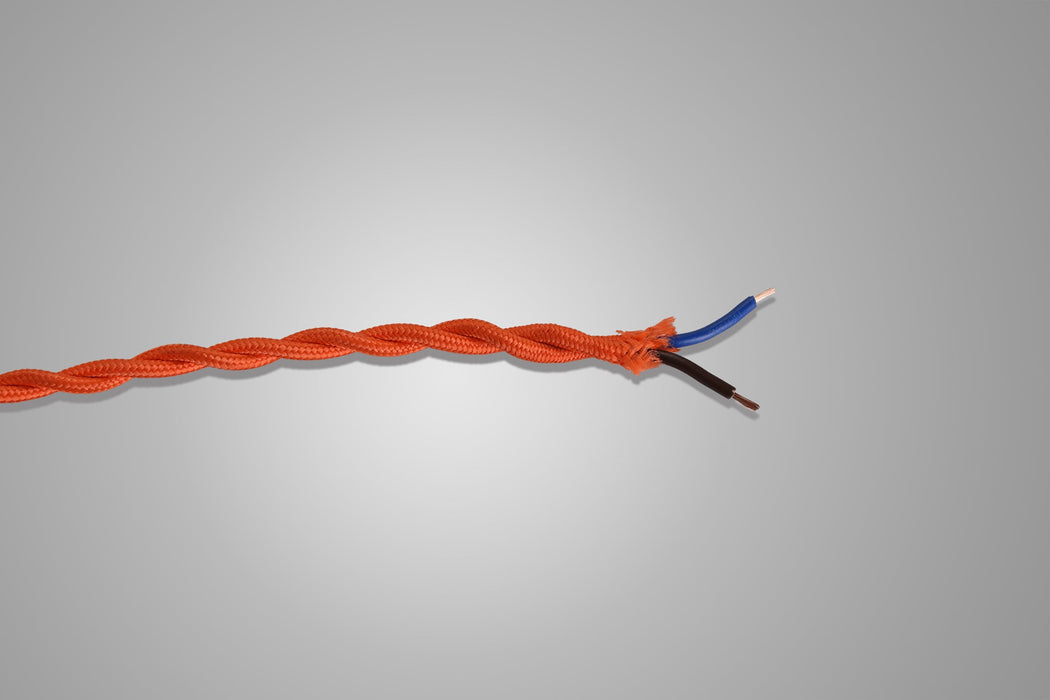 Deco Cavo 1m Orange Braided Twisted 2 Core 0.75mm Cable VDE Approved (qty ordered will be supplied as one continuous length) • D0538