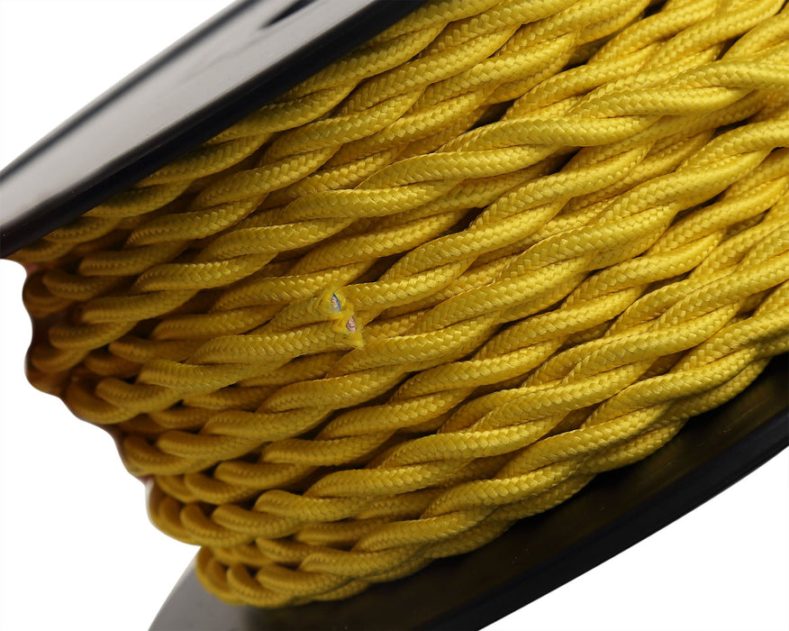 Deco Cavo 1m Yellow Braided Twisted 2 Core 0.75mm Cable VDE Approved (qty ordered will be supplied as one continuous length) • D0539