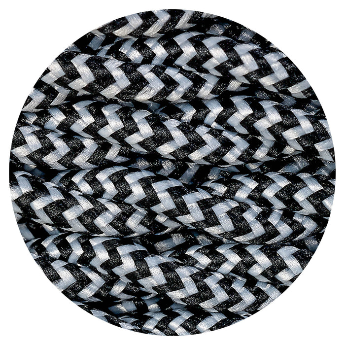 Deco Cavo 1m Black & White Wave Stripe Braided Twisted 2 Core 0.75mm Cable VDE Approved (qty ordered will be supplied as one continuous length) • D0541