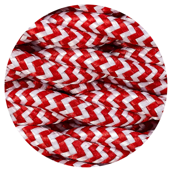 Deco Cavo 1m Red & White Wave Stripe Braided Twisted 2 Core 0.75mm Cable VDE Approved (qty ordered will be supplied as one continuous length) • D0543