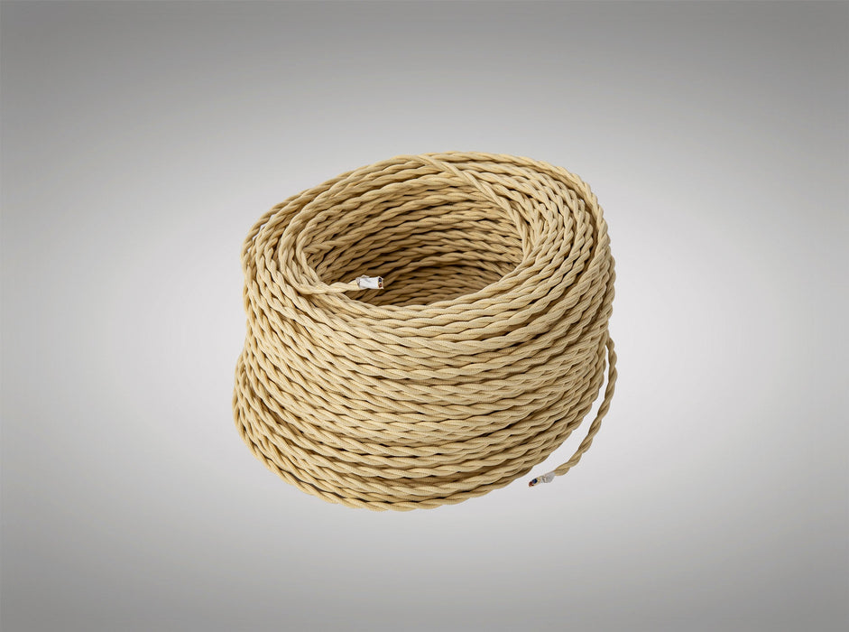 Deco Cavo 1m Beige Braided Twisted 2 Core 0.75mm Cable VDE Approved (qty ordered will be supplied as one continuous length) • D0659