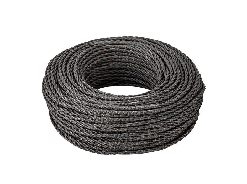 Deco Cavo 1m Grey Braided Twisted 3 Core 0.75mm Cable VDE Approved (qty ordered will be supplied as one continuous length) • D0665
