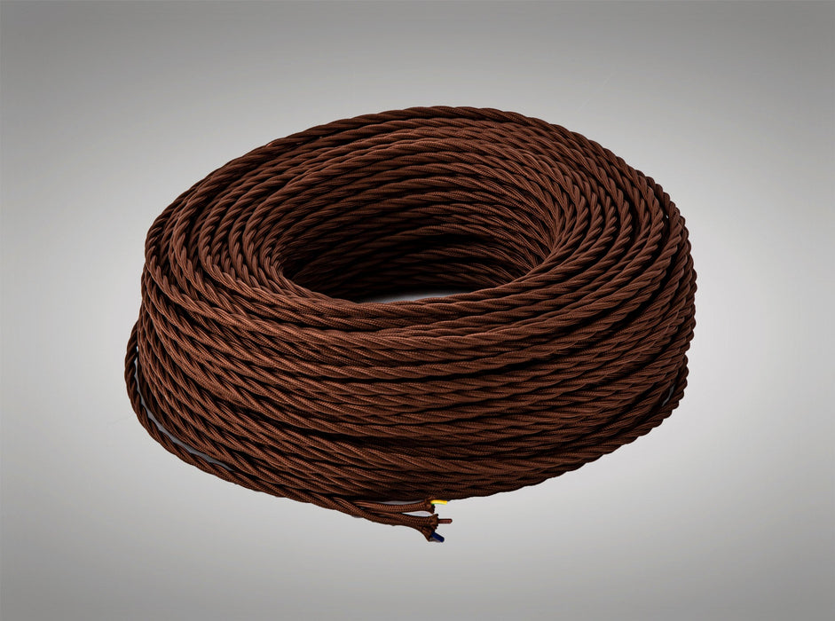 Deco Cavo 1m Brown Braided Twisted 3 Core 0.75mm Cable VDE Approved (qty ordered will be supplied as one continuous length) • D0666