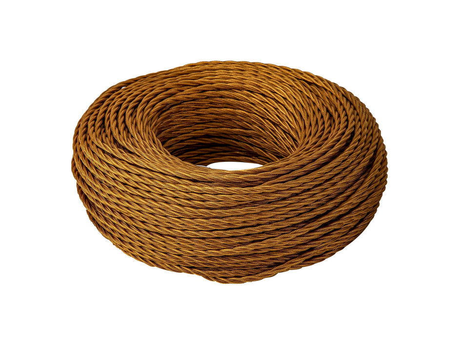 Deco Cavo 1m Gold Braided Twisted 3 Core 0.75mm Cable VDE Approved (qty ordered will be supplied as one continuous length) • D0667