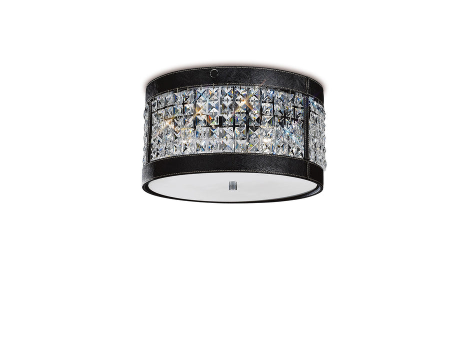 Diyas Celsa Ceiling 3 Light E14 Polished Chrome/Black Faux Leather/Crystal • IL31030