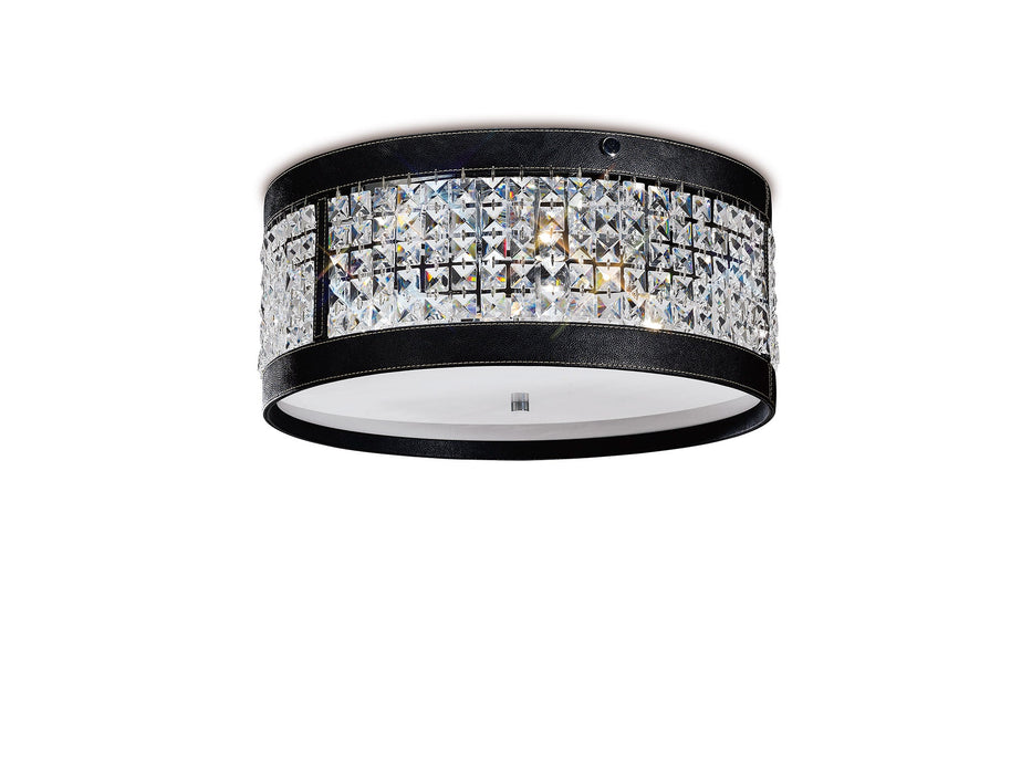 Diyas Celsa Ceiling 4 Light E14 Polished Chrome/Black Faux Leather/Crystal • IL31031