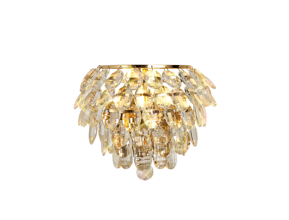 Diyas Coniston Wall Lamp, 1 Light E14, French Gold/Crystal • IL32807