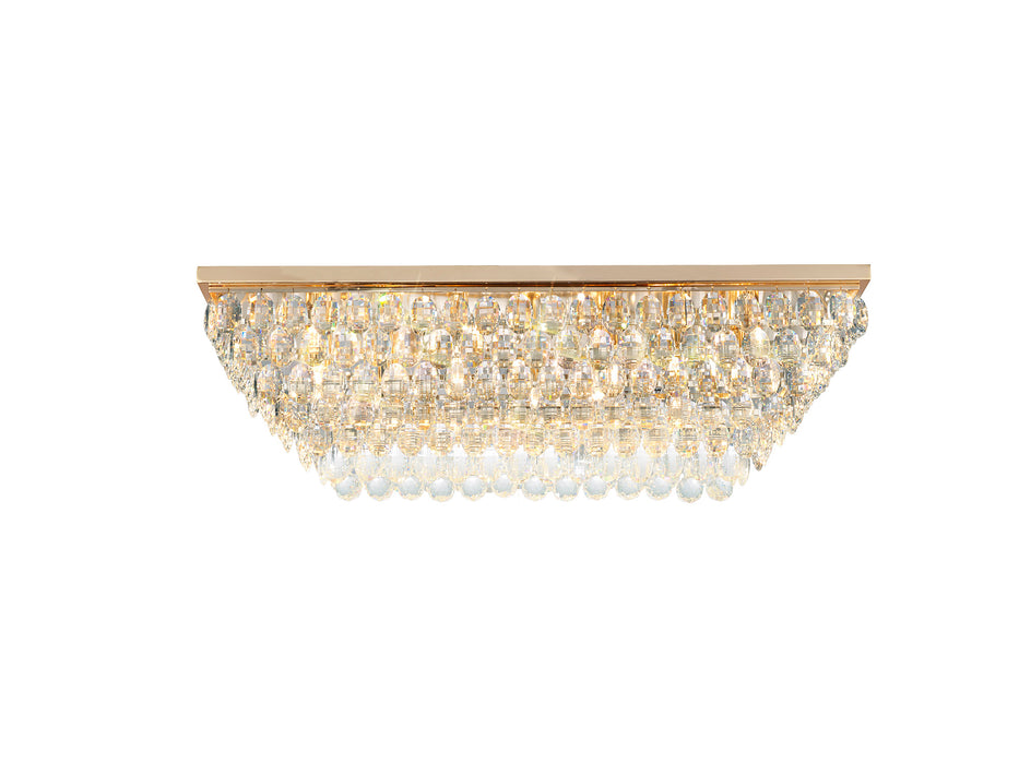 Diyas Coniston Linear Flush Ceiling, 11 Light E14, French Gold/Crystal Item Weight: 21.8kg • IL32827