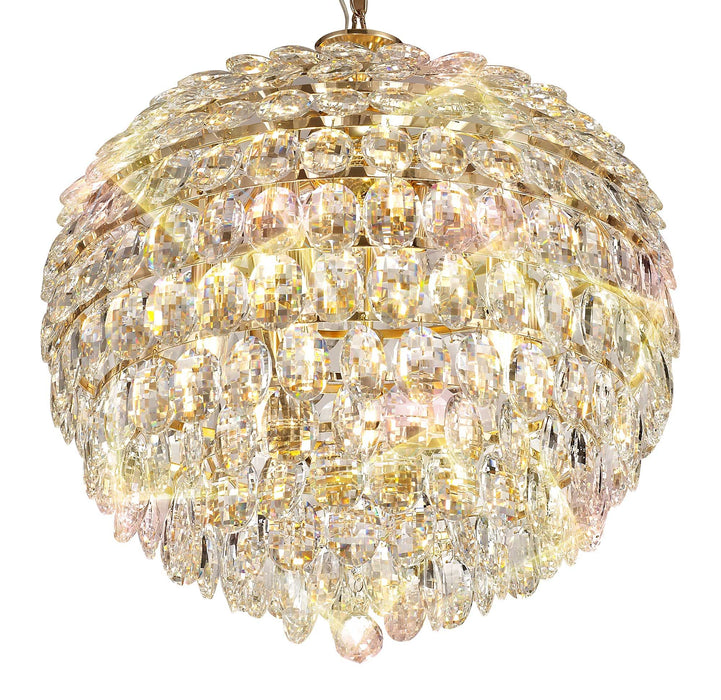 Diyas Coniston Pendant, 9 Light E14, French Gold/Crystal Item Weight: 20kg • IL32805