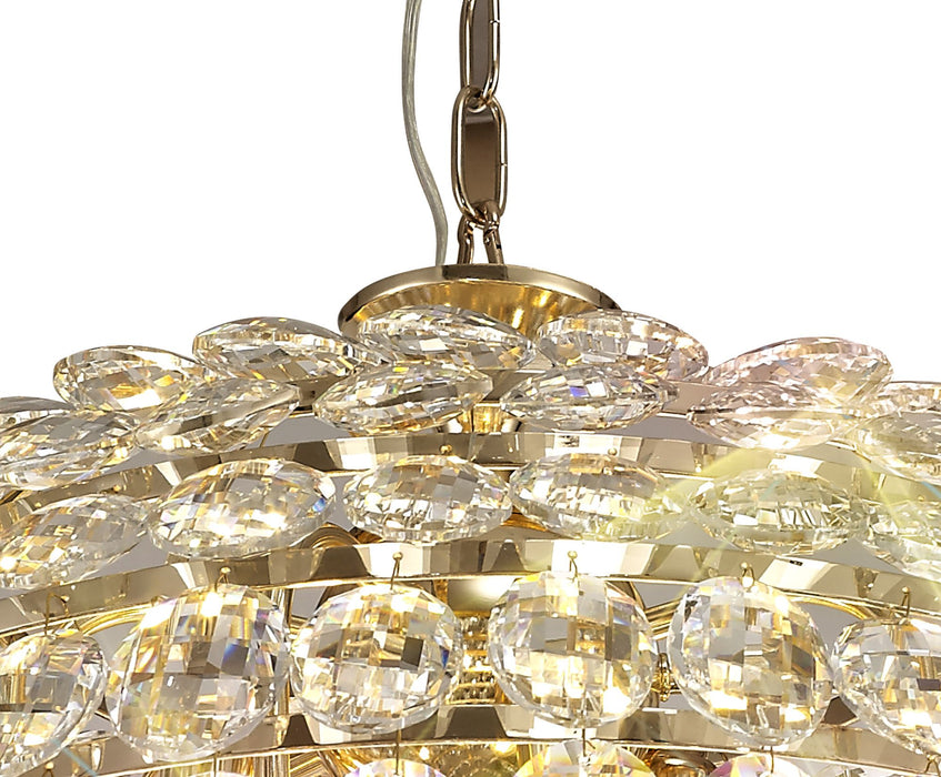 Diyas Coniston Pendant, 9 Light E14, French Gold/Crystal Item Weight: 20kg • IL32805