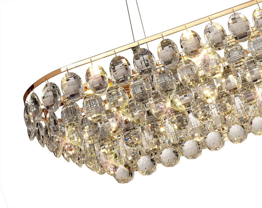 Diyas Coniston Linear Pendant, 8 Light E14, French Gold/Crystal Item Weight: 15.7kg • IL32821