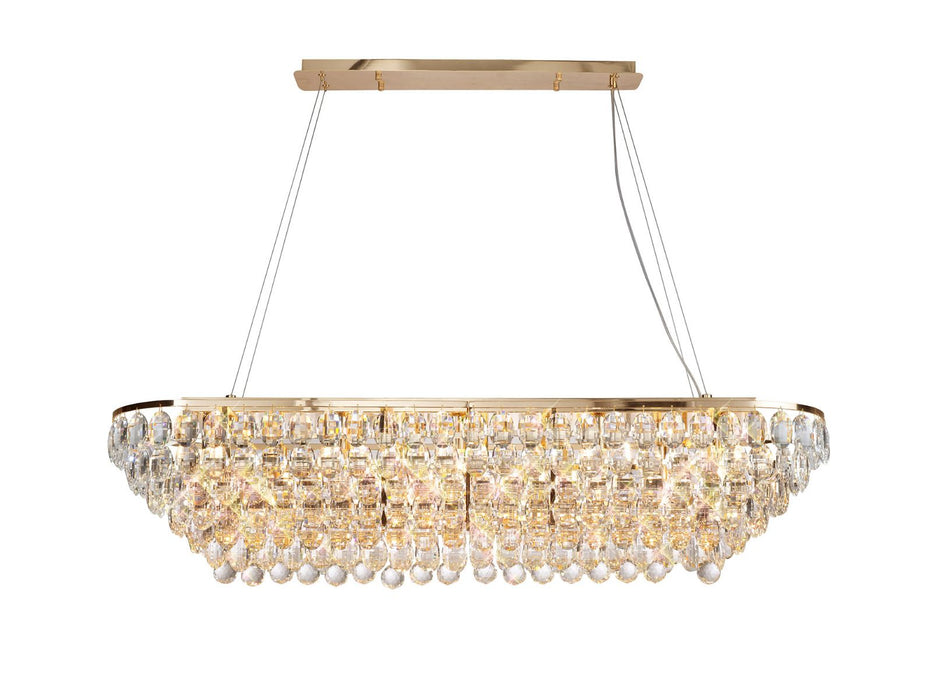 Diyas Coniston Linear Pendant, 14 Light E14, French Gold/Crystal Item Weight: 27.1kg • IL32823