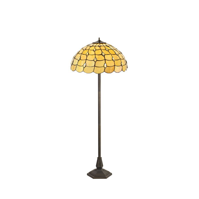 Regal Lighting SL-1424 2 Light Octagonal Tiffany Floor Lamp 50cm Beige With Clear Crystal Shade