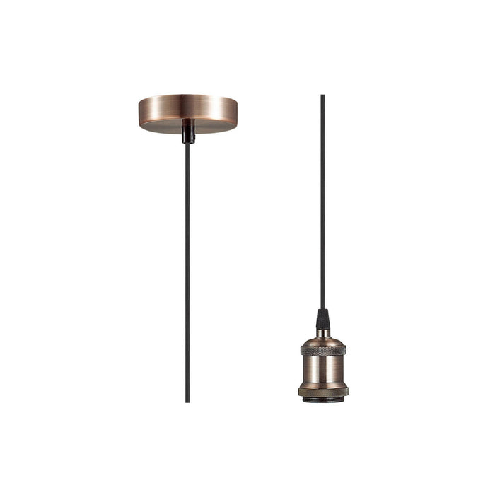 Deco Dreifa 1.5m Suspension Kit 1 Light Antique Copper/Black Braided Cable, E27 Max 60W (Maximum Load 2kg) • D0172