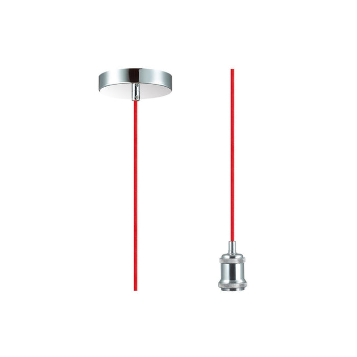 Deco Dreifa 1.5m Suspension Kit 1 Light Polished Chrome/Red Braided Cable, E27 Max 60W (Maximum Load 2kg) • D0174