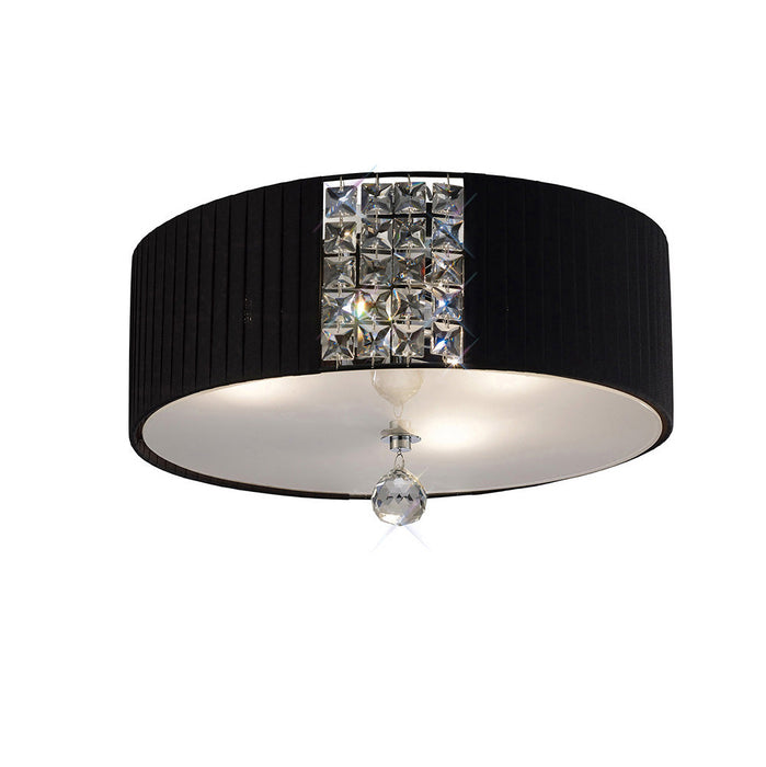 Diyas Evelyn Ceiling Round With Black Shade 3 Light E27 Polished Chrome/Crystal • IL31172/BL