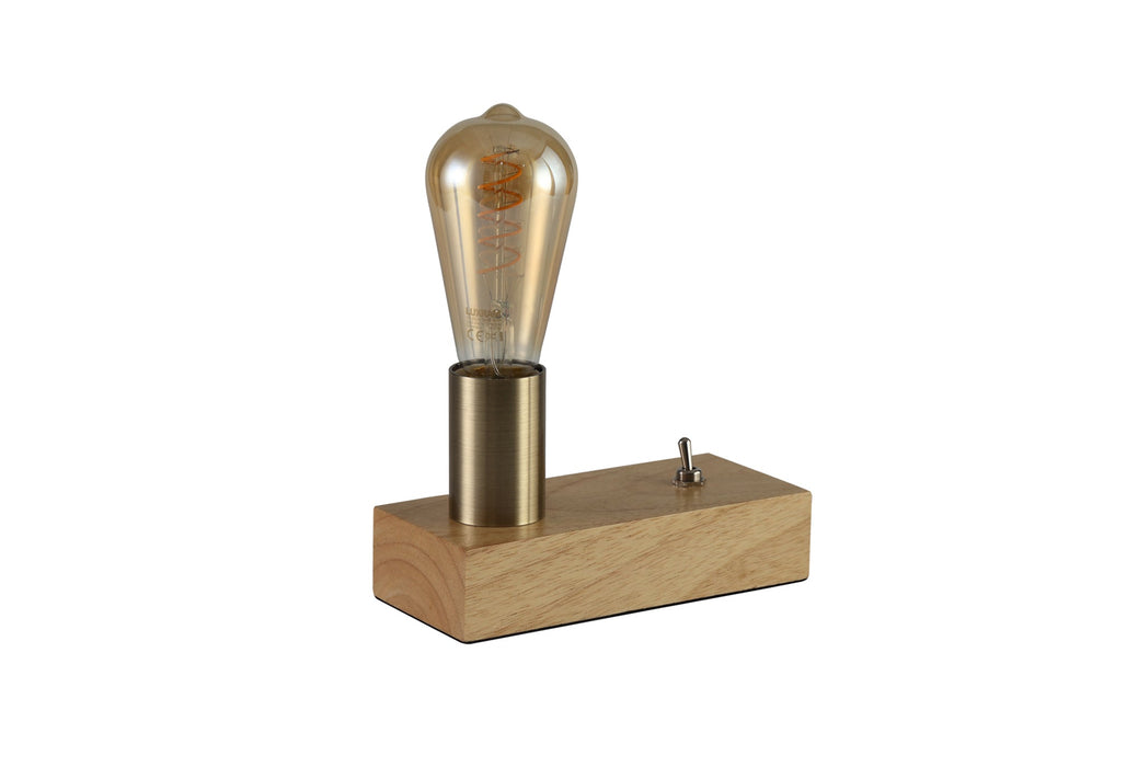 Deco Fike Table Lamp, 1 Light E27, Antique Brass/Wood, (Lamps Not Included) • D0557