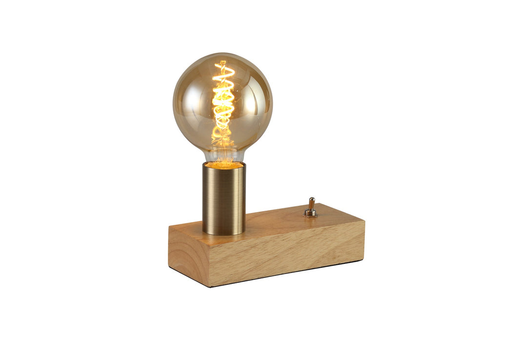 Deco Fike Table Lamp, 1 Light E27, Antique Brass/Wood, (Lamps Not Included) • D0557