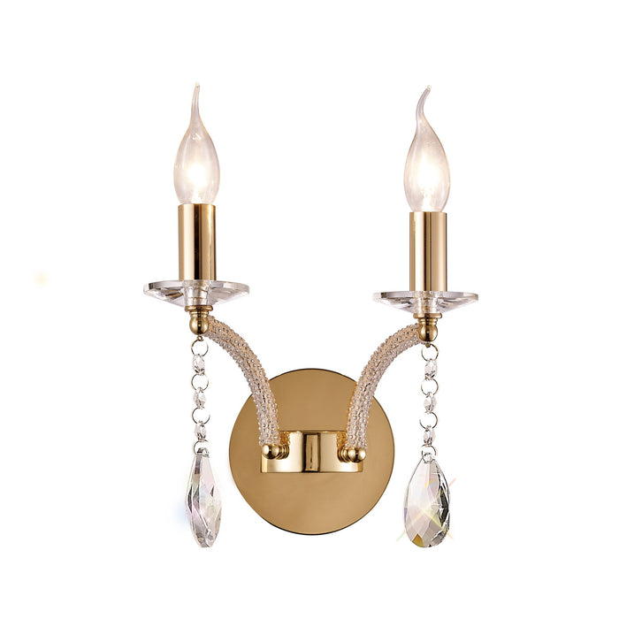 Diyas Fiore Wall Lamp Switched 2 Light E14 French Gold/Crystal • IL32362