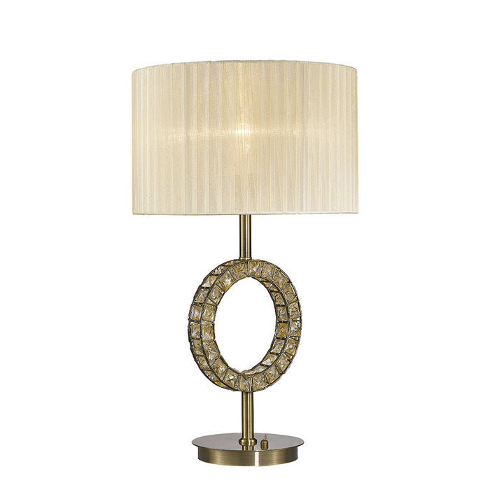 Diyas Florence Round Table Lamp With Cream Shade 1 Light E27 Antique Brass/Crystal • IL31530