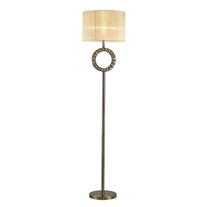 Diyas Florence Round Floor Lamp With Cream Shade 1 Light E27 Antique Brass/Crystal Item Weight: 18.24kg • IL31531