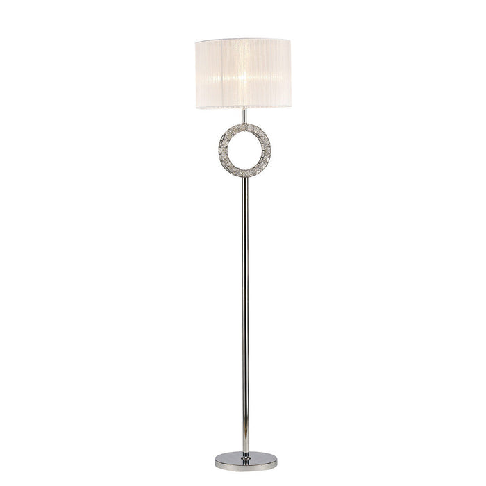 Diyas Florence Round Floor Lamp With White Shade 1 Light E27 Polished Chrome/Crystal Item Weight: 18.29kg • IL31535